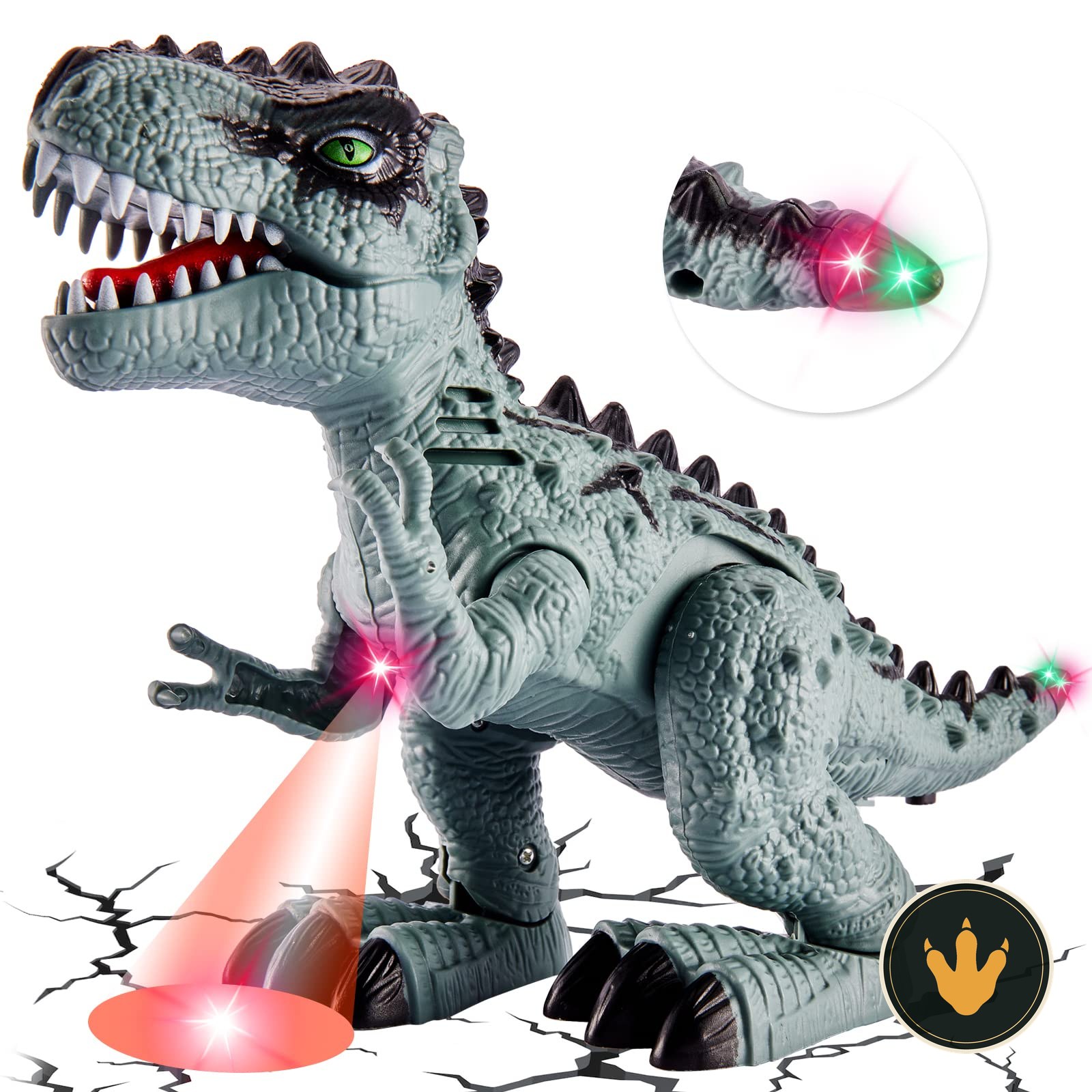 T-Rex che cammina TOEY PLAY con luci colorate sulla gola