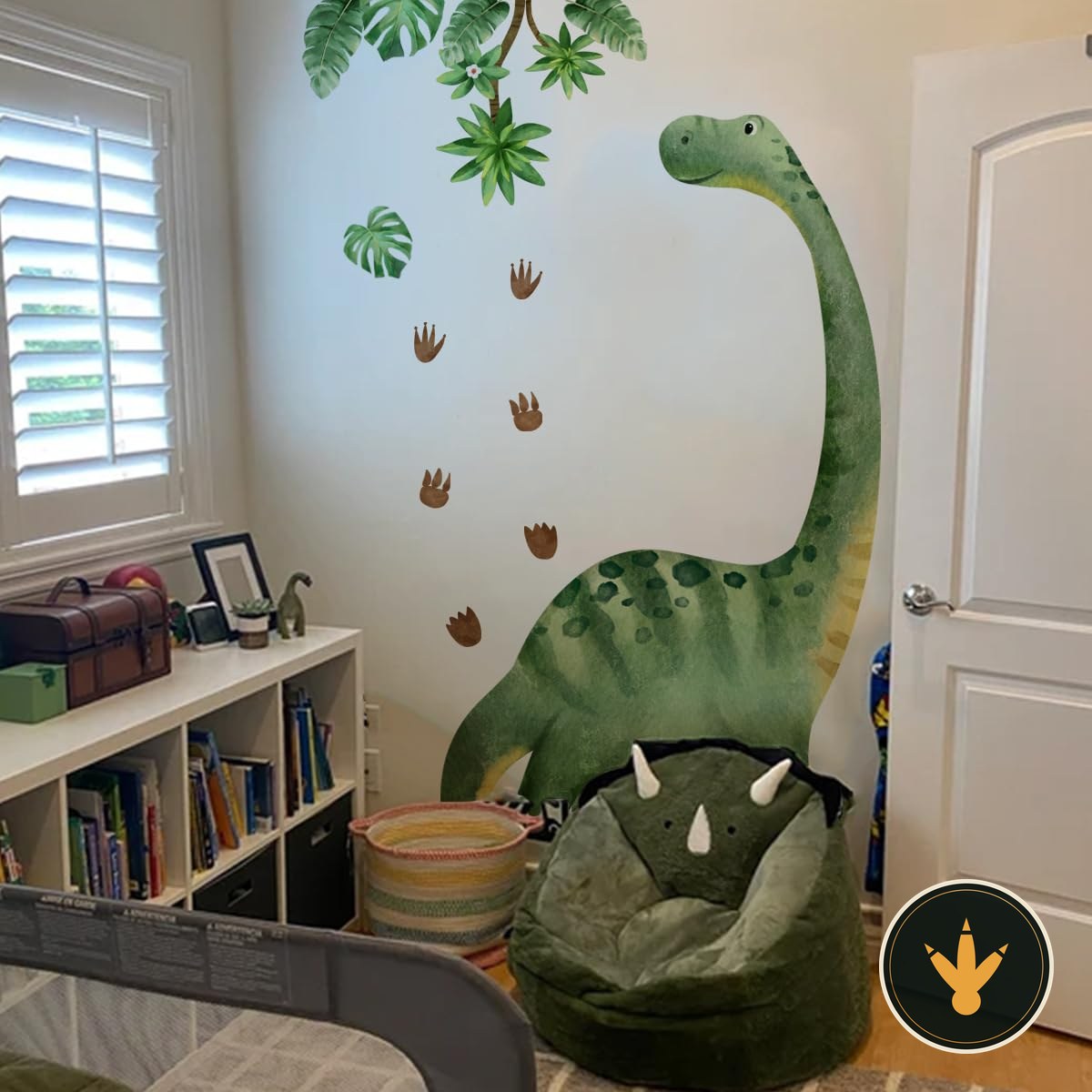 Adesivo murale dinosauro gigante ad acquerello in cameretta