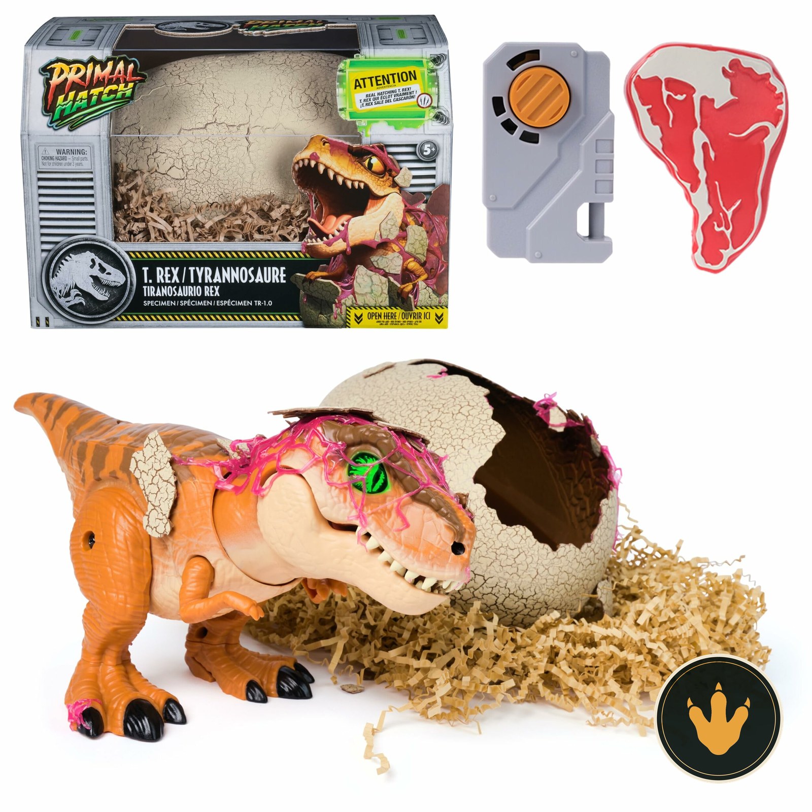 Confezione Primal Hatch Jurassic World con uovo e T-Rex