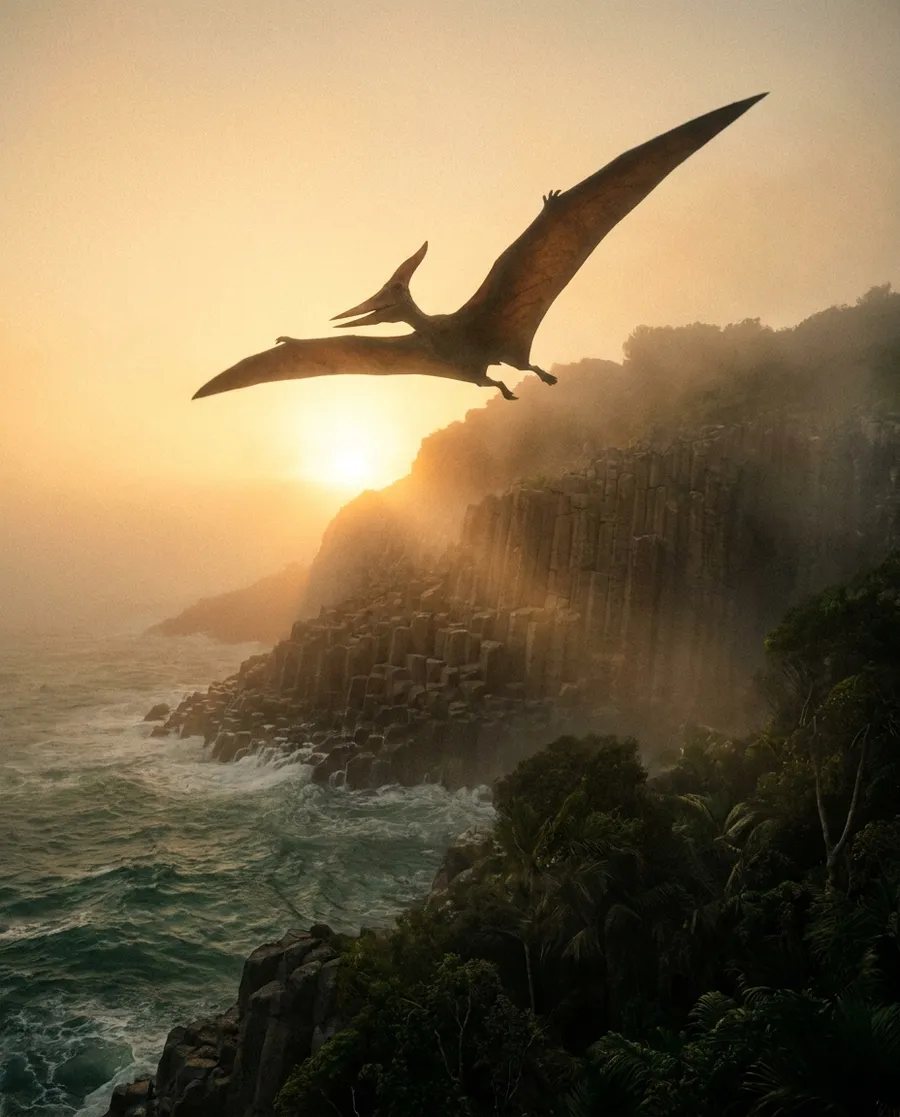Pteranodonte in volo sopra una scogliera