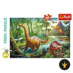 Puzzle Trefl La via dei dinosauri da 60 pezzi, confezione e immagine