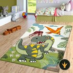 Tappeto dinosauri TT Home verde con giungla e vulcano