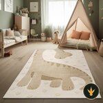 Tappeto dinosauri Paco Home beige con effetto alto-basso