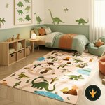 Tappeto gioco dinosauri SIMPEX beige con strade e vulcani