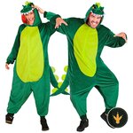 Tuta da dinosauro verde Widmann per adulti con cappuccio a faccia di dinosauro