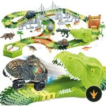Pista dinosauri Mini Tudou montata con binari colorati e figure