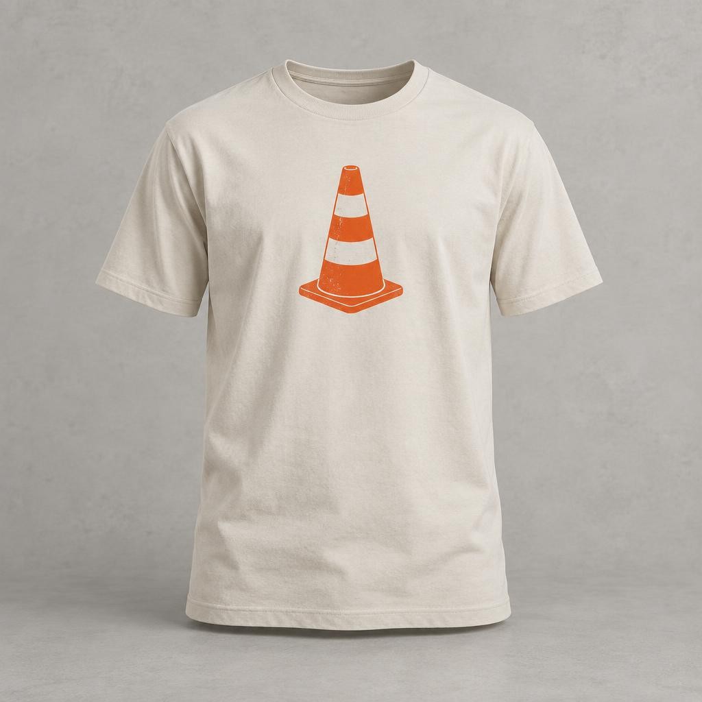 T-shirt craie Cône, cône de chantier orange imprimé sur la poitrine