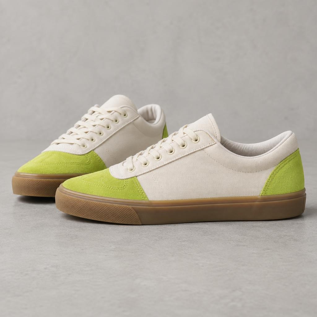 Sneakers skate basses Kickflip Lo, toile craie, renforts vert acide, semelle gomme