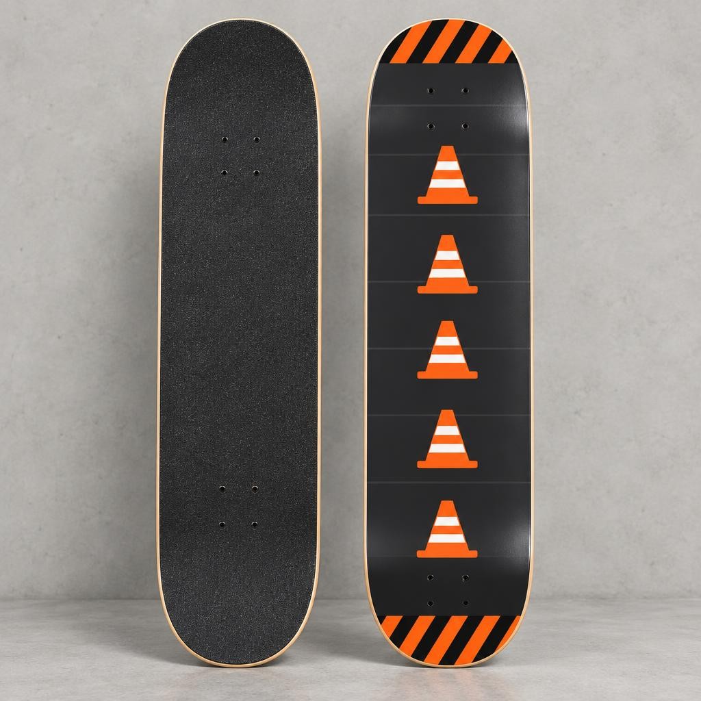 Plateau Cône : dessus grip noir et dessous graphisme cônes orange