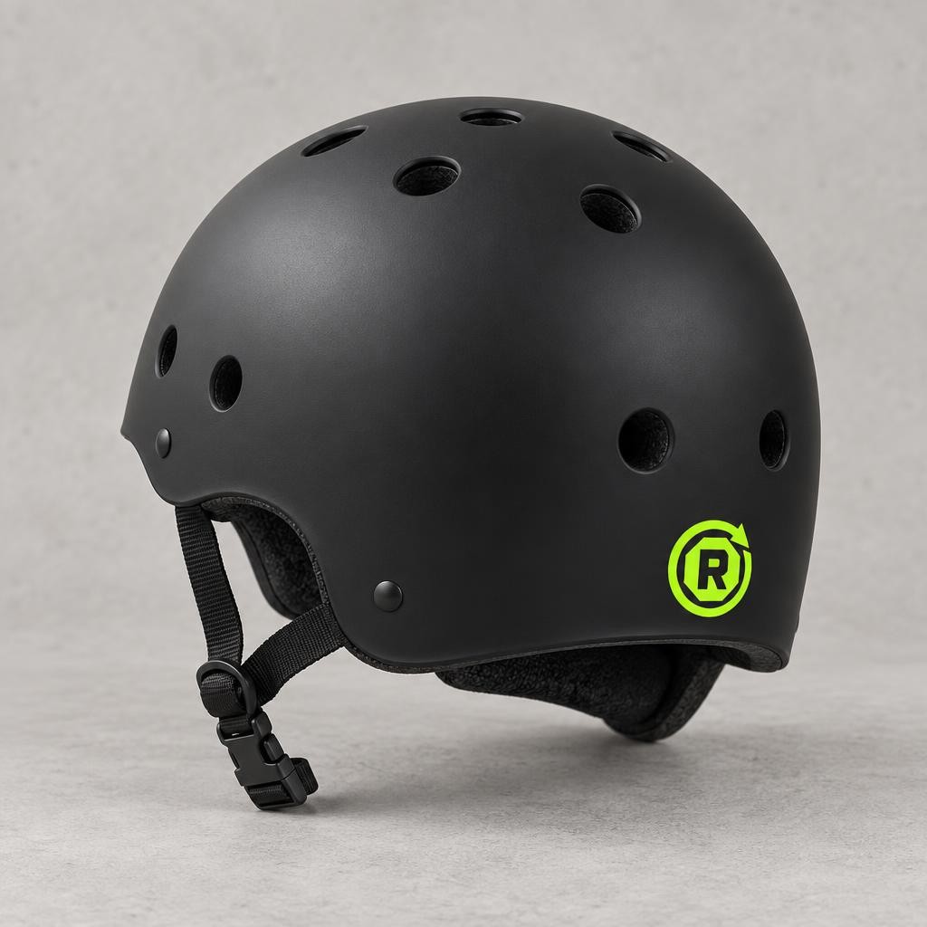 Casque de skate bol noir mat, aérations et emblème vert acide