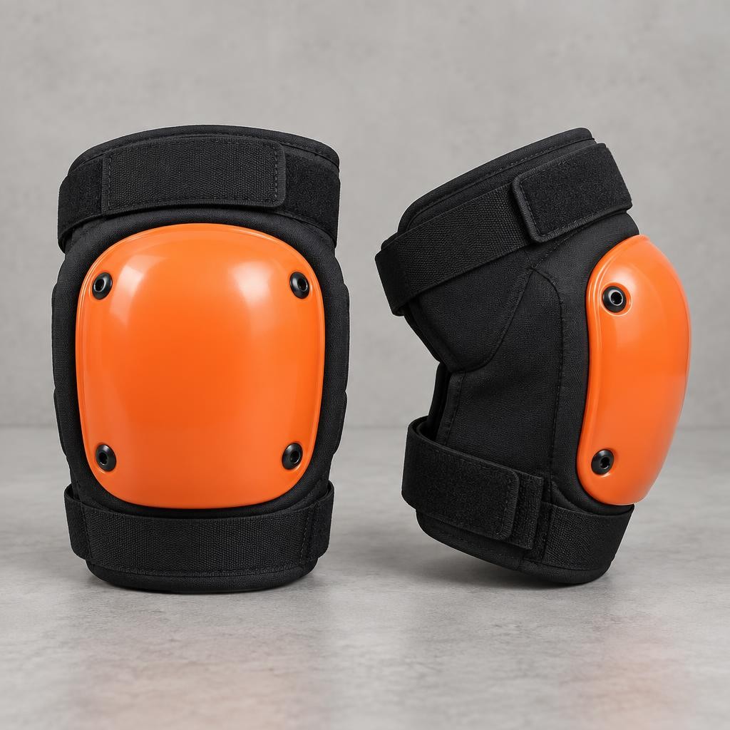 Paire de genouillères, coque orange vissée et néoprène noir