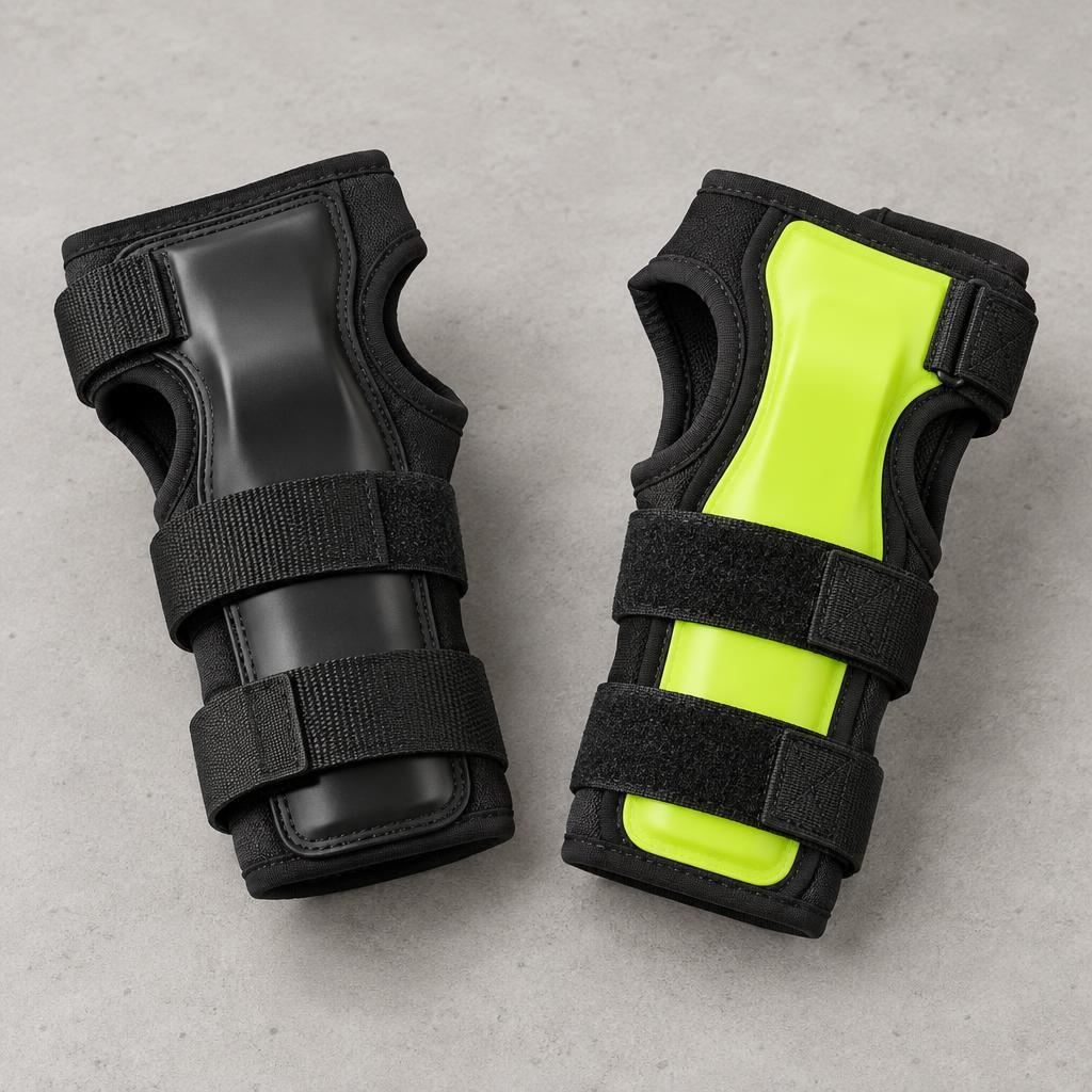 Paire de protège-poignets noirs, attelle de paume vert acide
