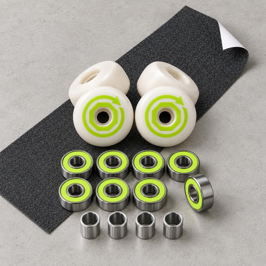 Pack Remise à neuf : roues craie, roulements vert acide et grip noir