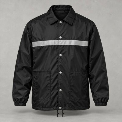 Veste coach noire à pressions, bande réfléchissante sur la poitrine