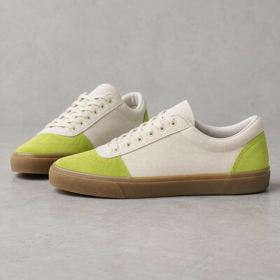 Sneakers skate basses Kickflip Lo, toile craie, renforts vert acide, semelle gomme