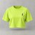 T-shirt crop femme vert acide, petit lampadaire noir imprimé