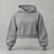 Hoodie court femme gris béton chiné, étiquette orange sur la manche