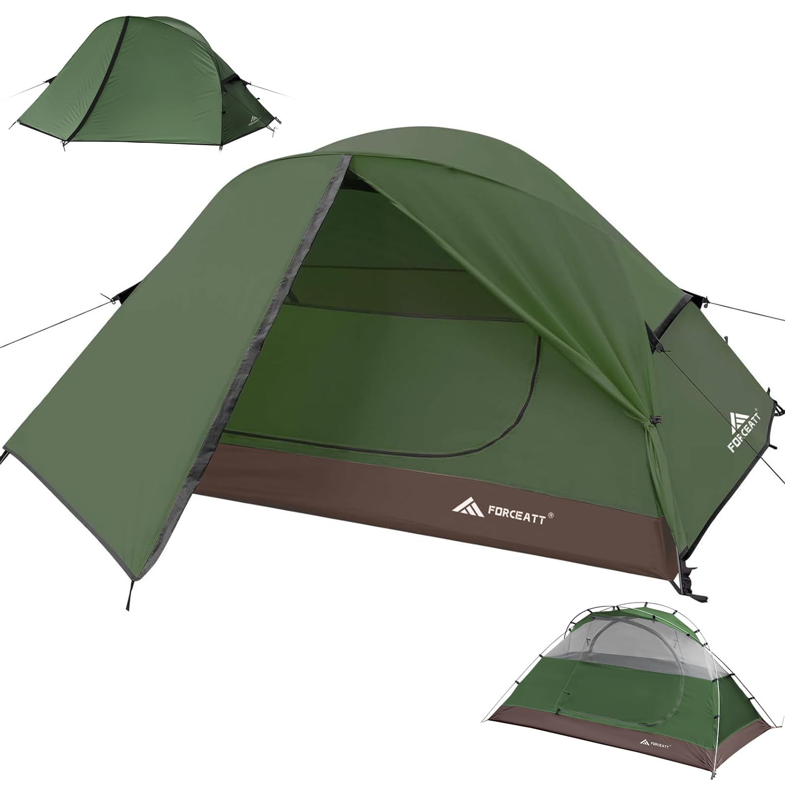 Tenda da campeggio Forceatt per 2 persone verde scuro e nera montata