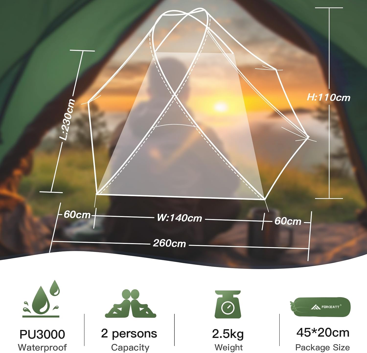 Tenda Forceatt 2 posti, seconda vista del prodotto