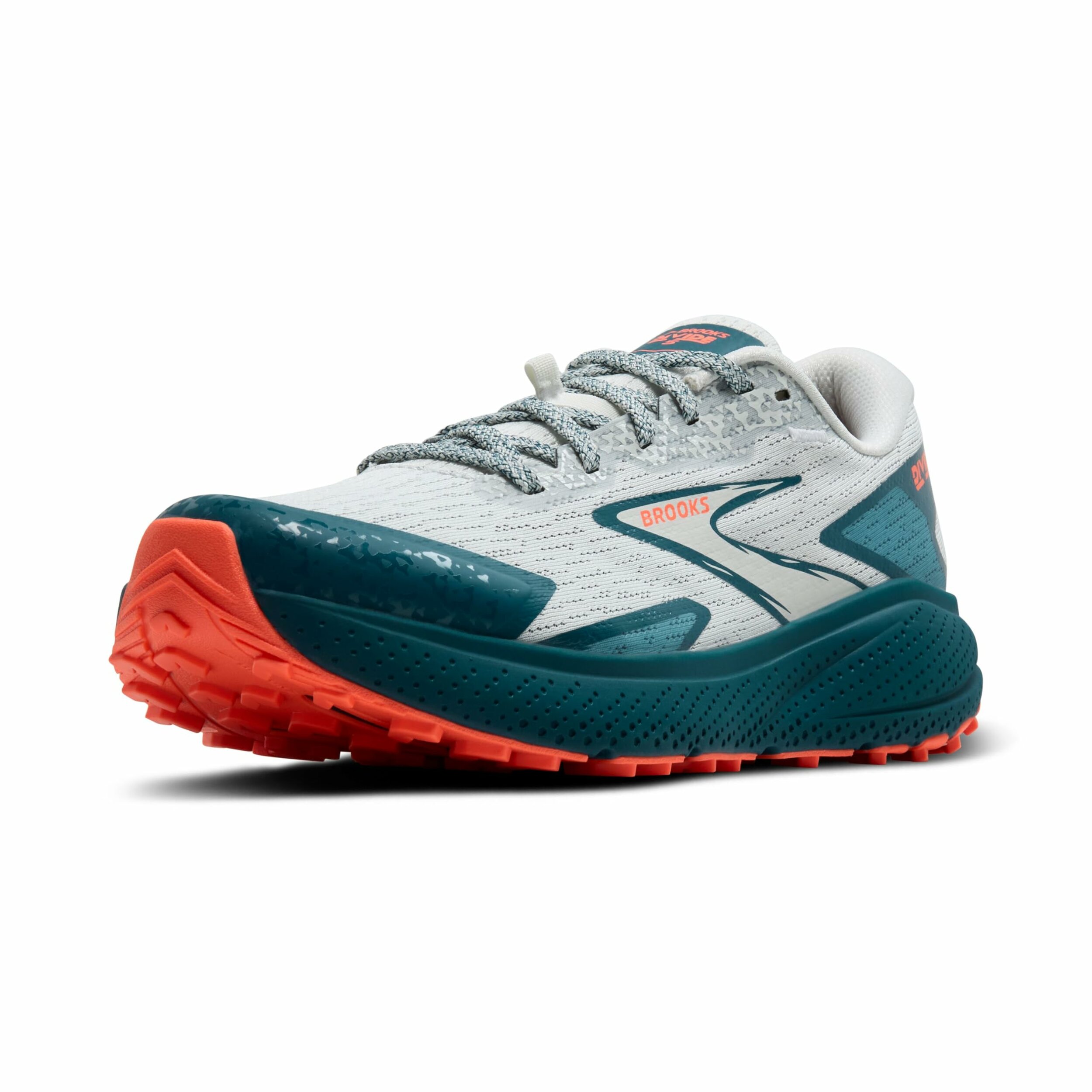 Scarpa da trail running donna Brooks Divide 5 grigia, petrolio e corallo