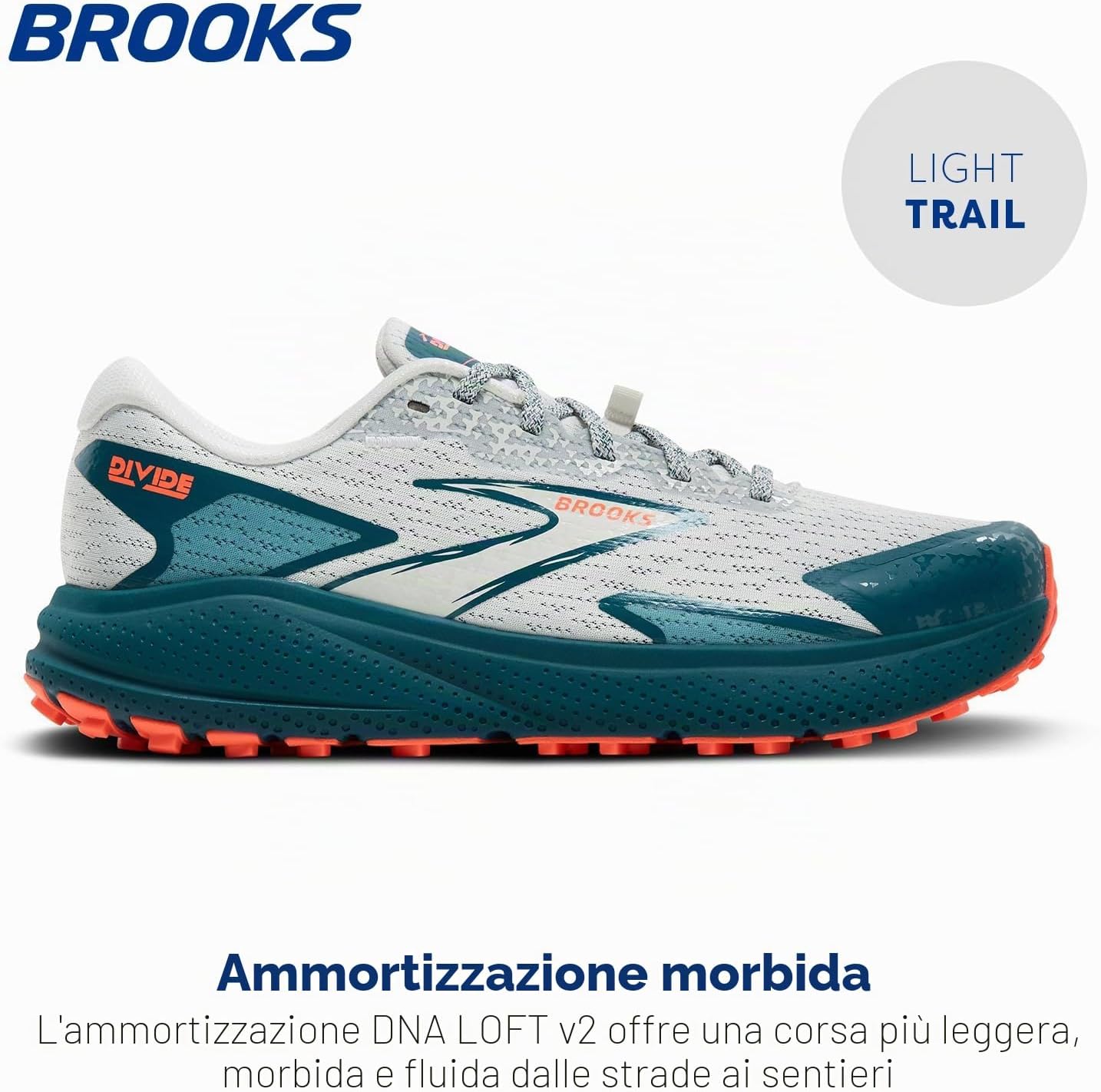 Brooks Divide 5 vista di lato con didascalia sullammortizzazione DNA LOFT v2