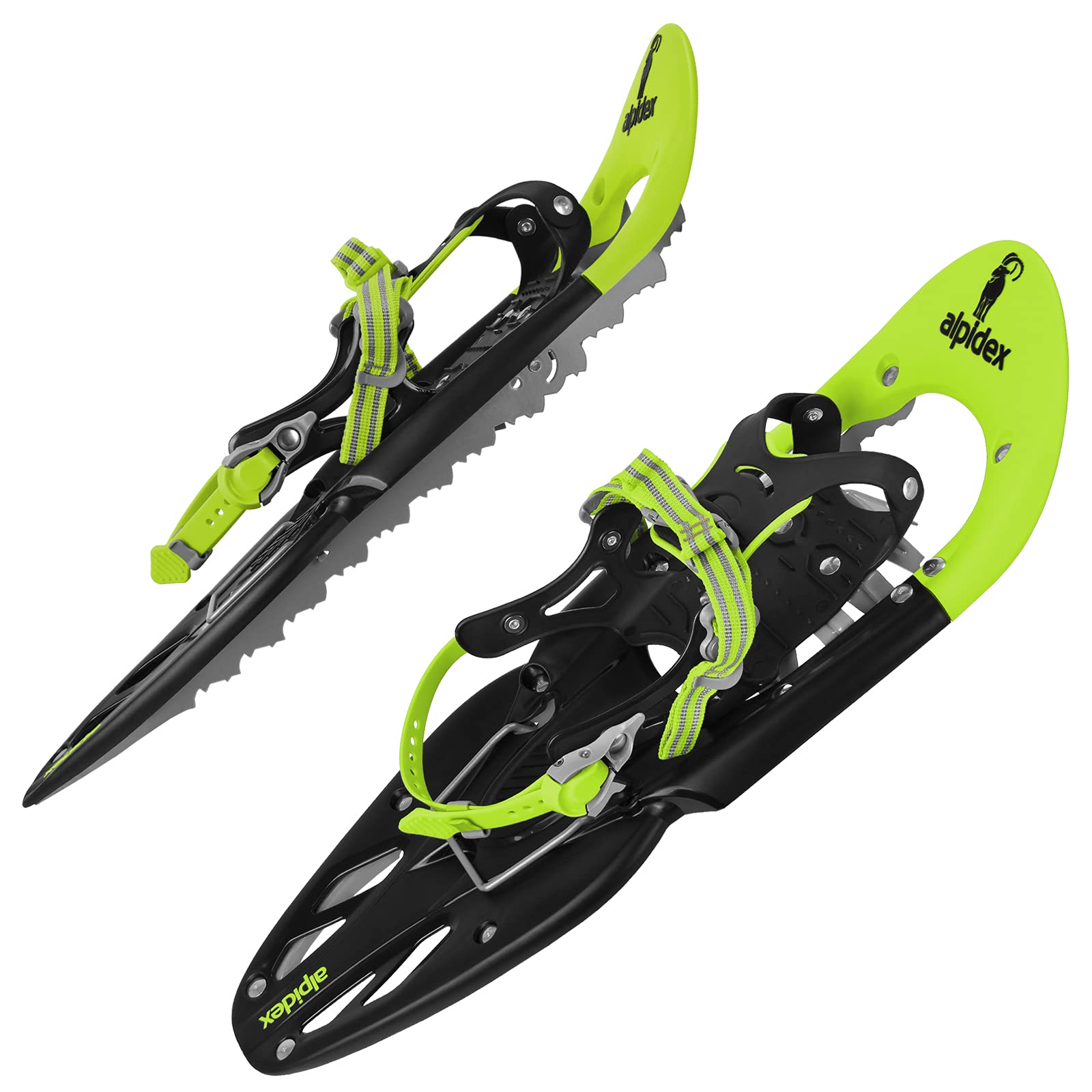 Ciaspole Alpidex color lime con alzatacco e attacco regolabile