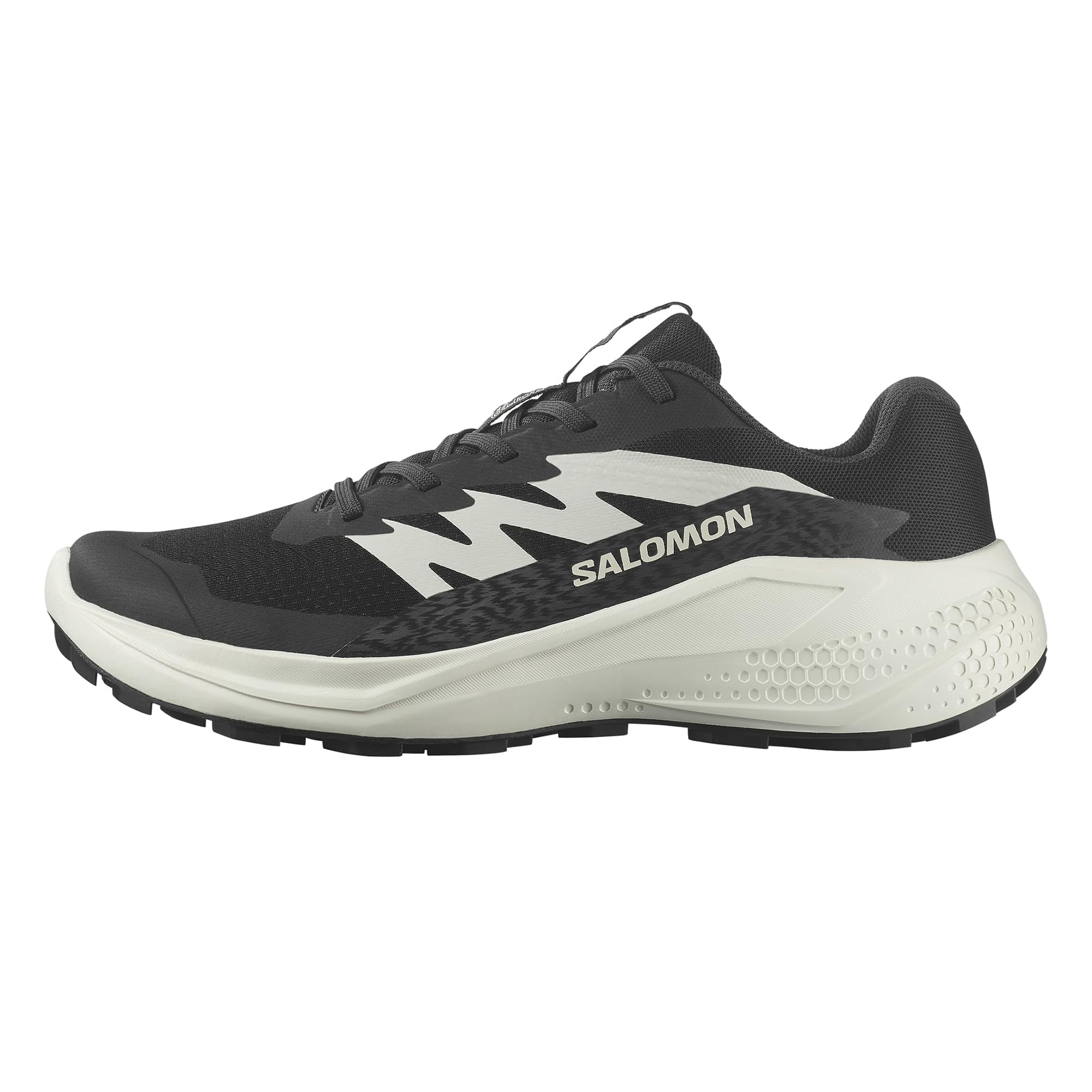 Scarpa da trail running donna Salomon Alphaglide nera e bianca vista di lato