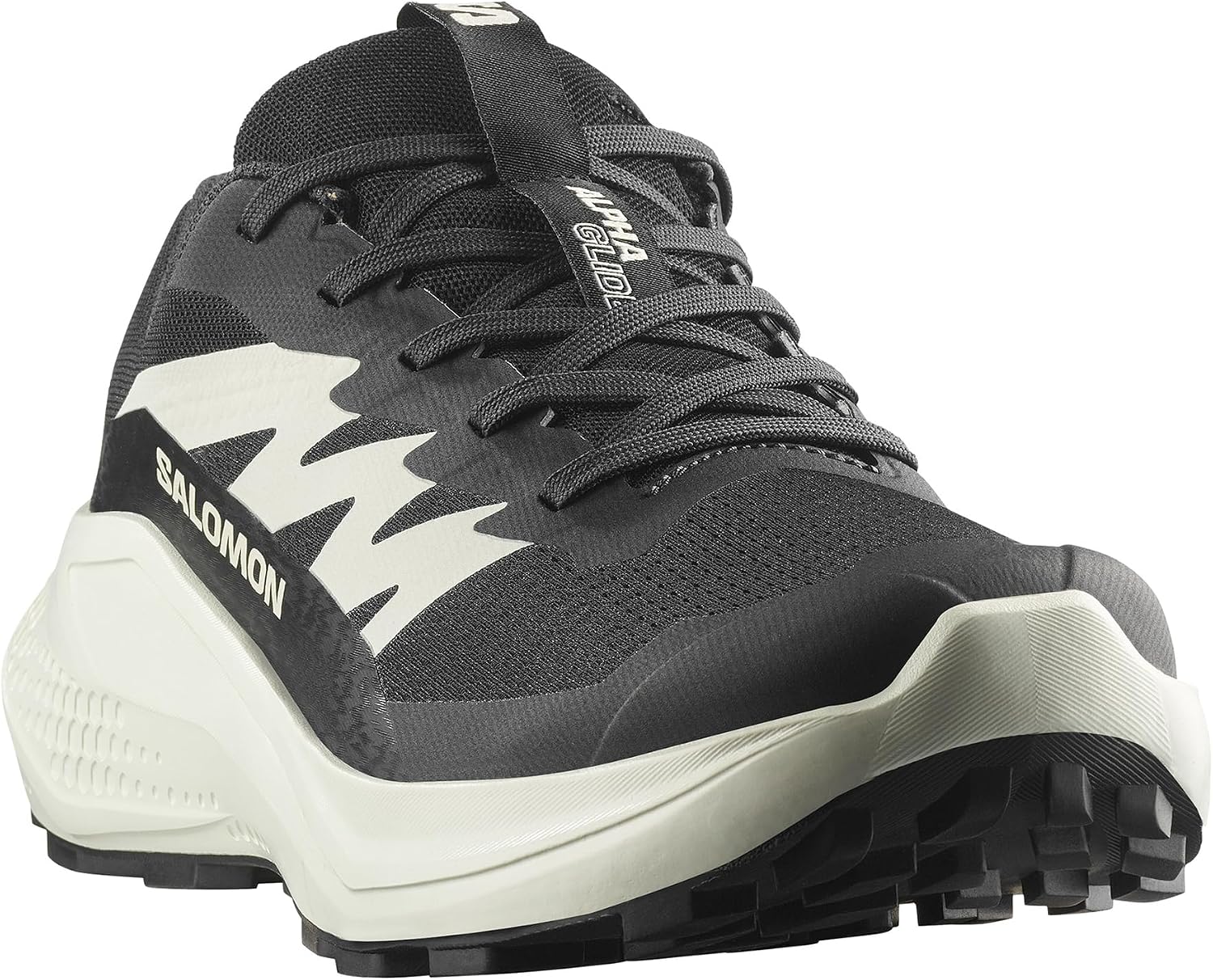 Salomon Alphaglide vista di tre quarti dal davanti con lacci neri