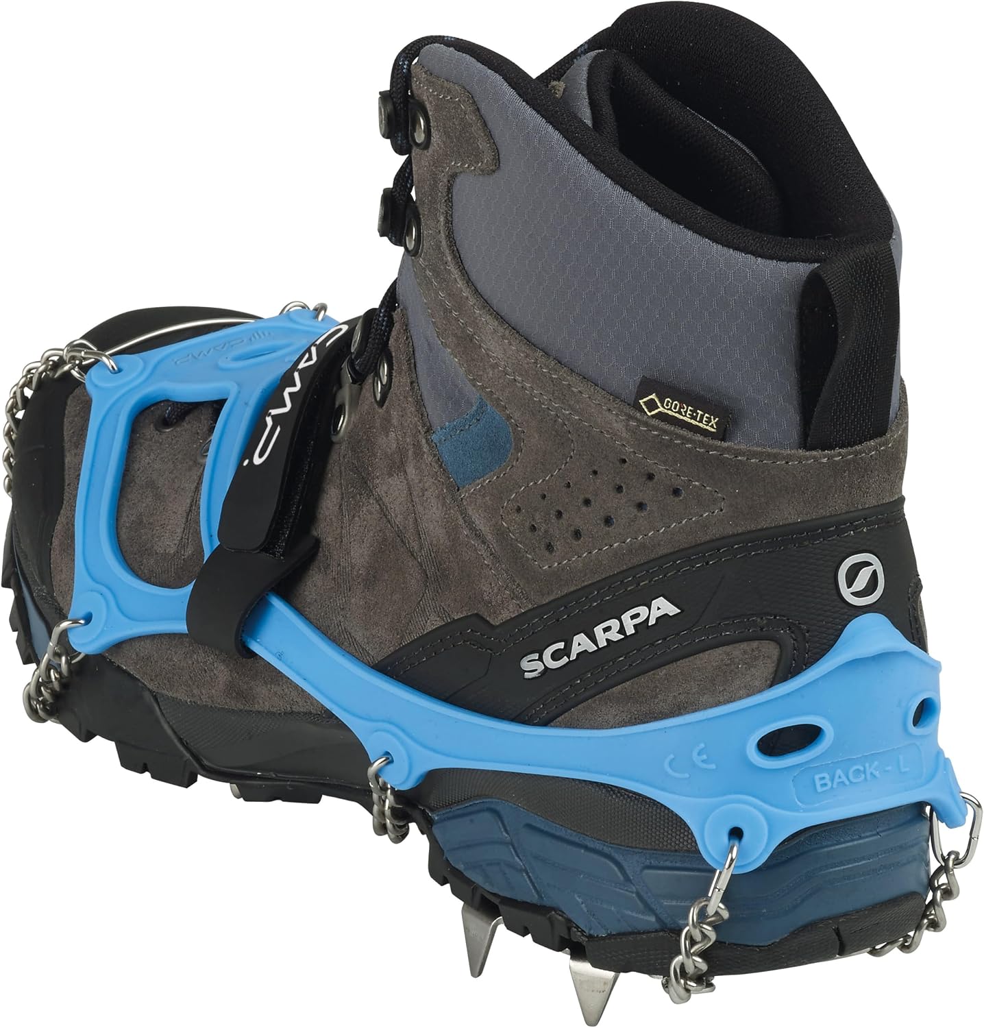 Ramponcini Ice Master Evo calzati sopra uno scarpone