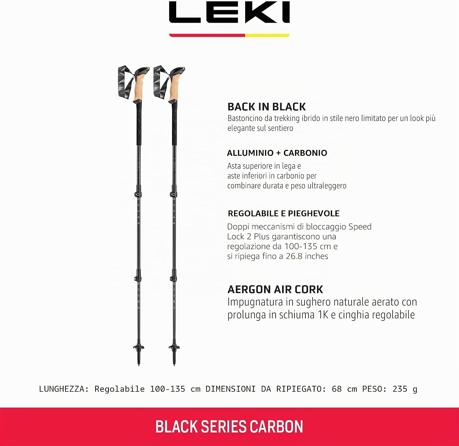 Dettaglio dei bastoncini in carbonio Leki Black Series