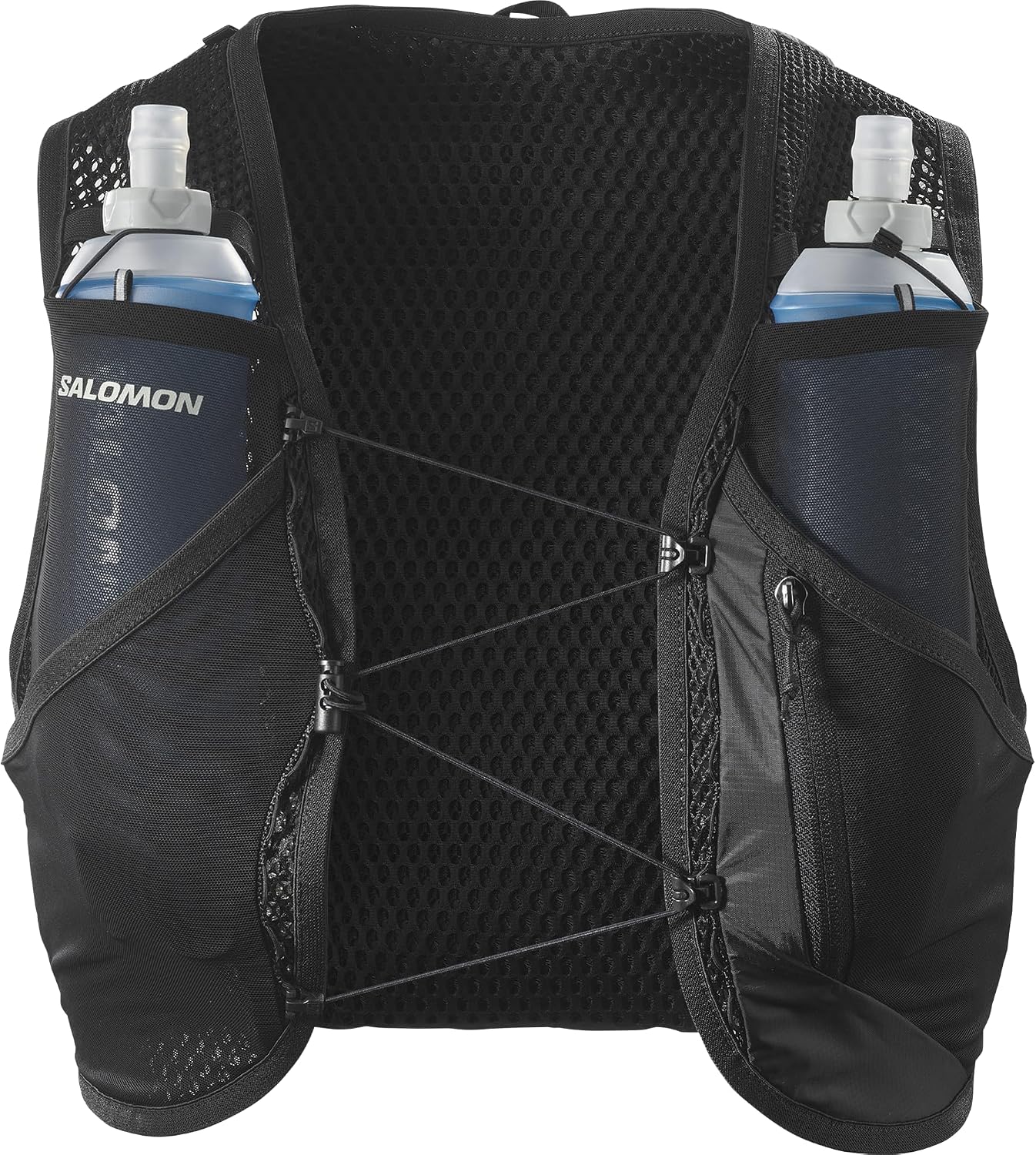 Parte anteriore del gilet Active Skin 8 con due flask nelle tasche sul petto