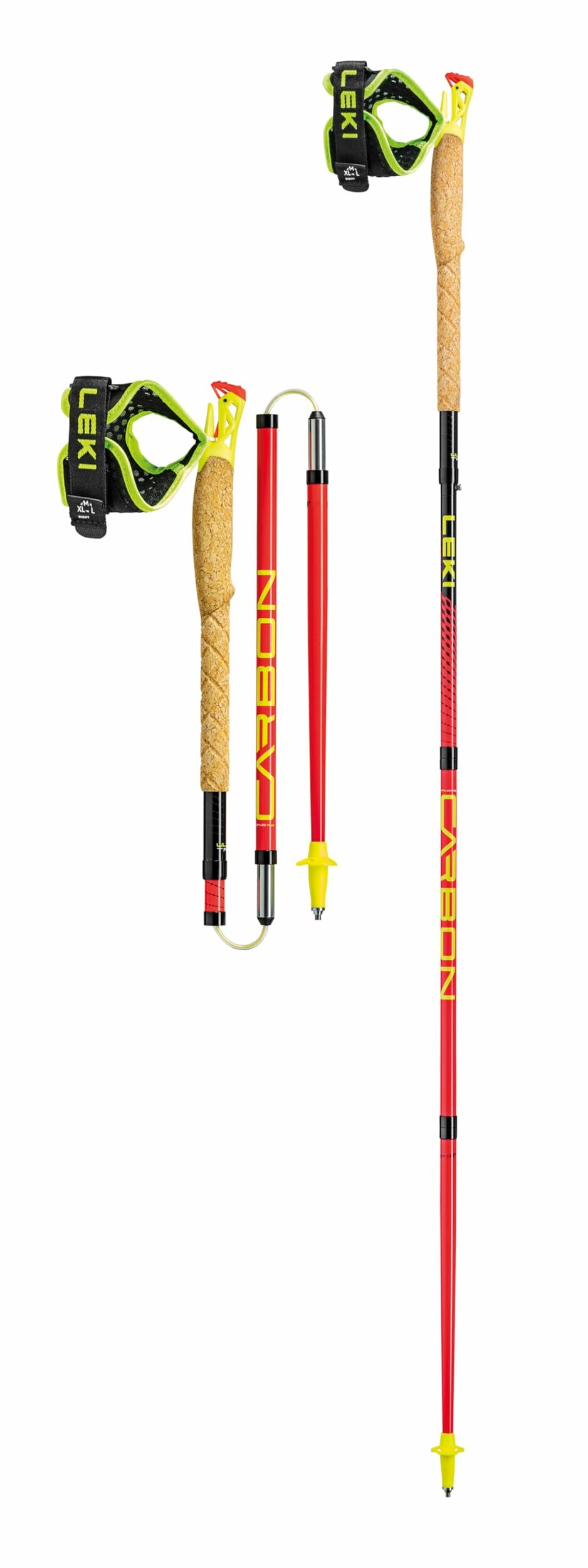 Bastoncini LEKI Ultratrail FX.One rossi aperti e ripiegati