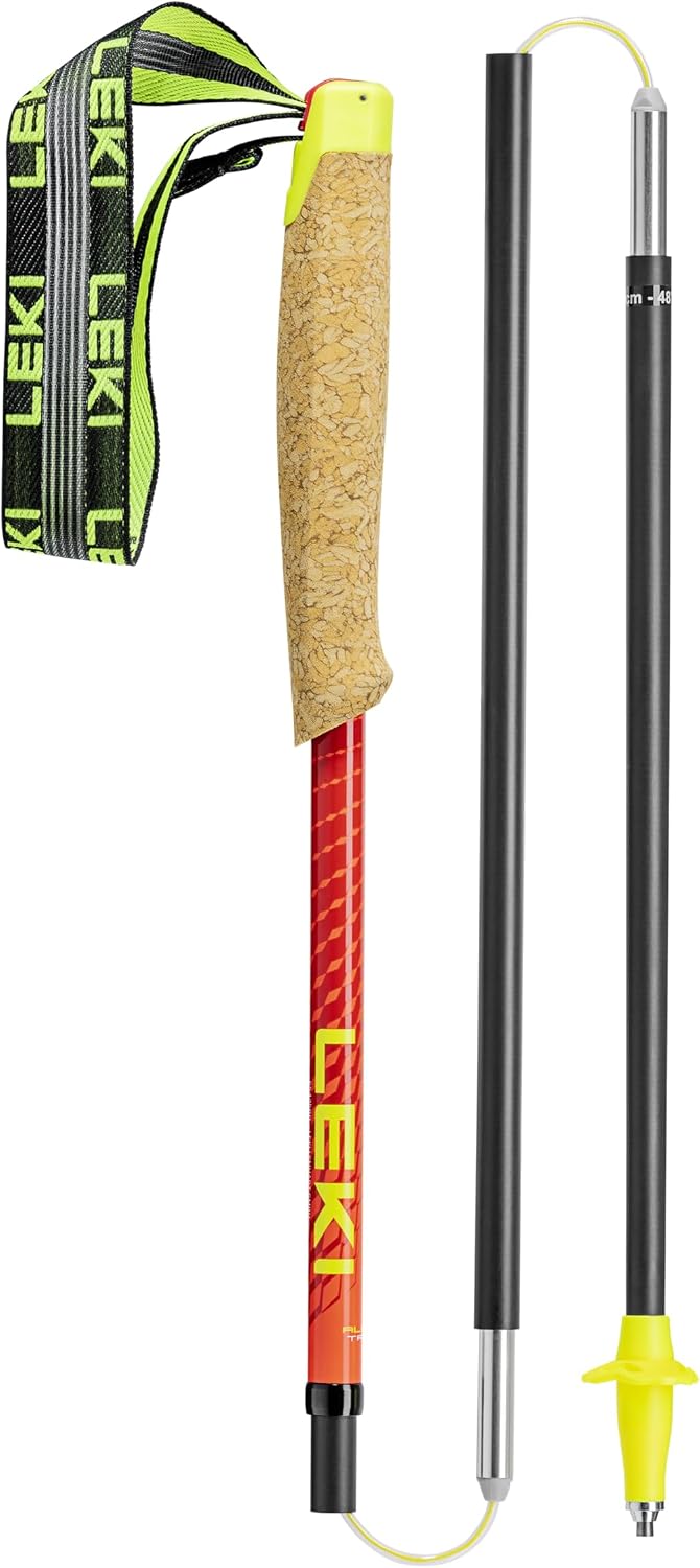 Bastoncino LEKI Neotrail Pro ripiegato in tre sezioni con cinghia gialla