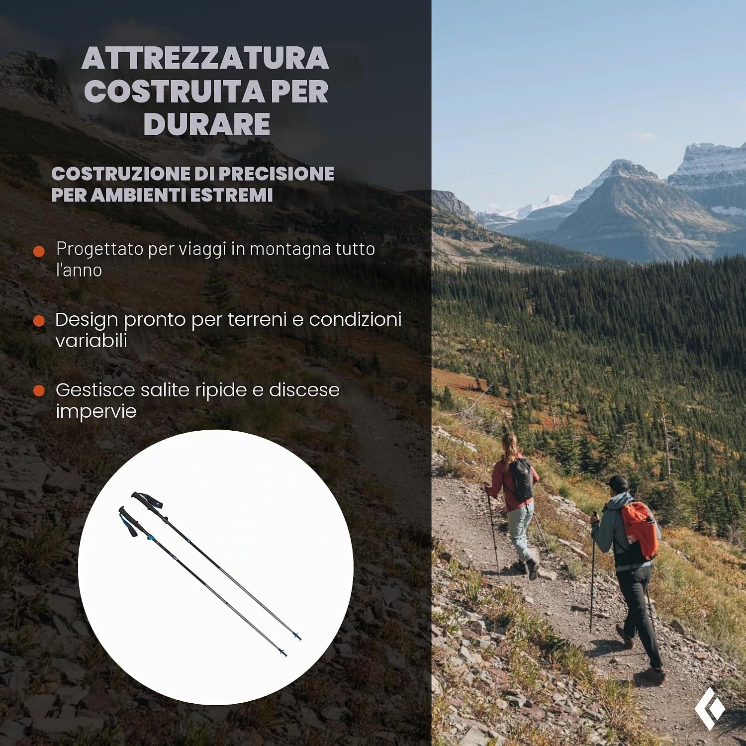 Bastoncini Distance ripiegati e sentiero di montagna