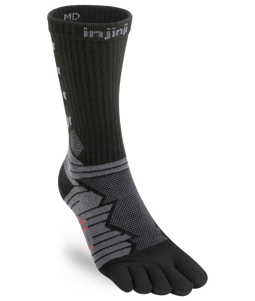 Calza a 5 dita Injinji Ultra Run Crew nera e grigia vista di lato