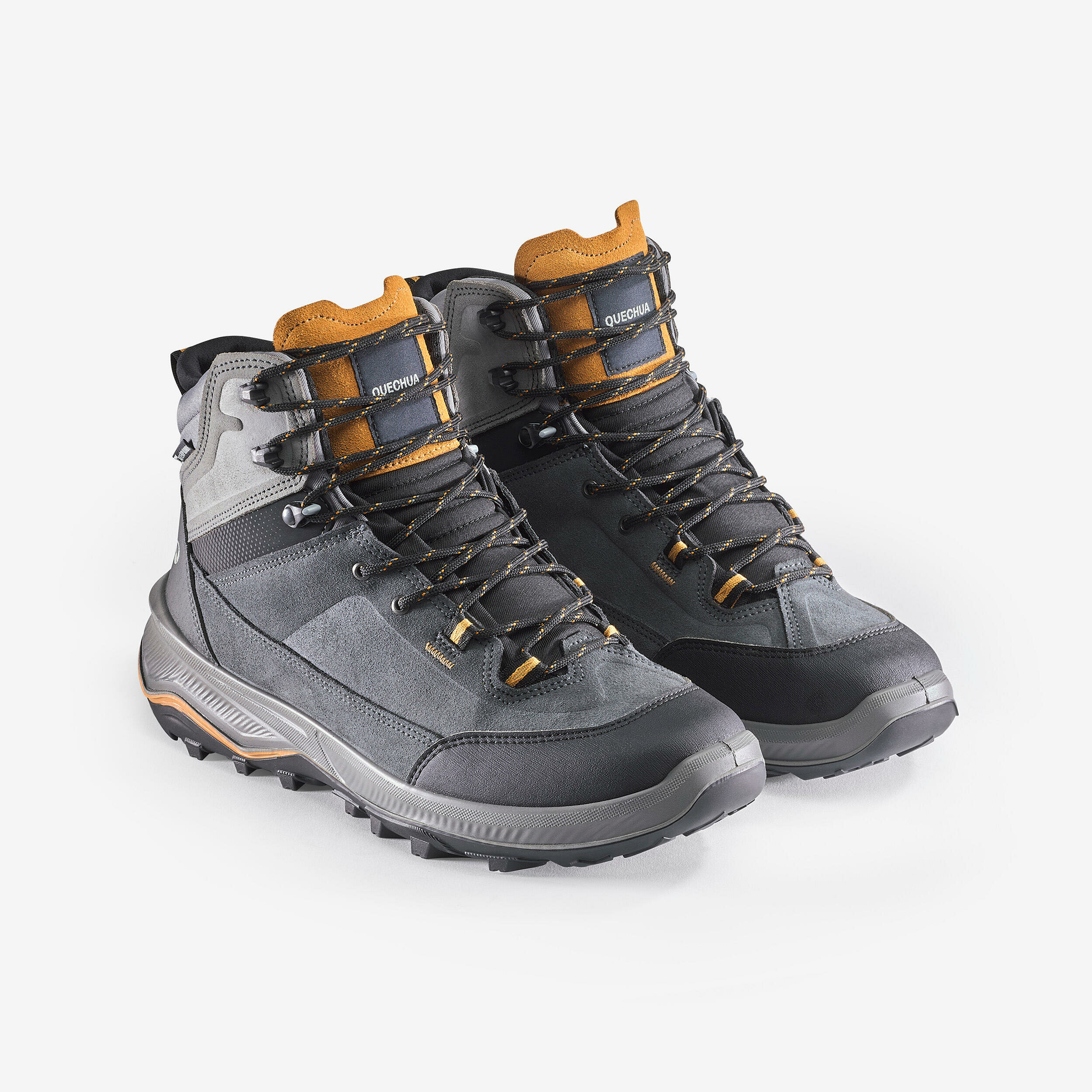 Paio di scarpe da trekking Quechua MT100 grigie con collarino imbottito arancione
