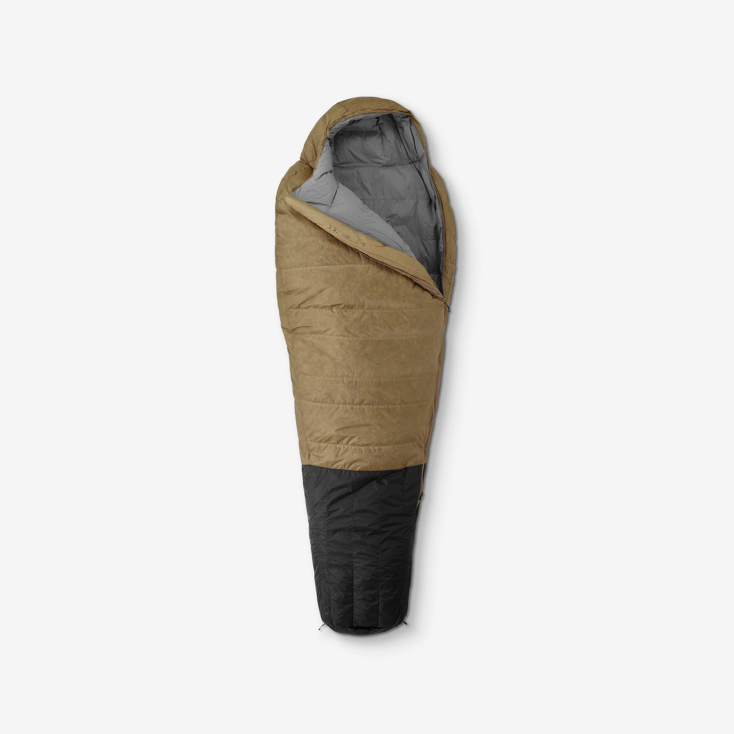 Sacco a pelo Simond MT900 con la zip aperta e linterno grigio