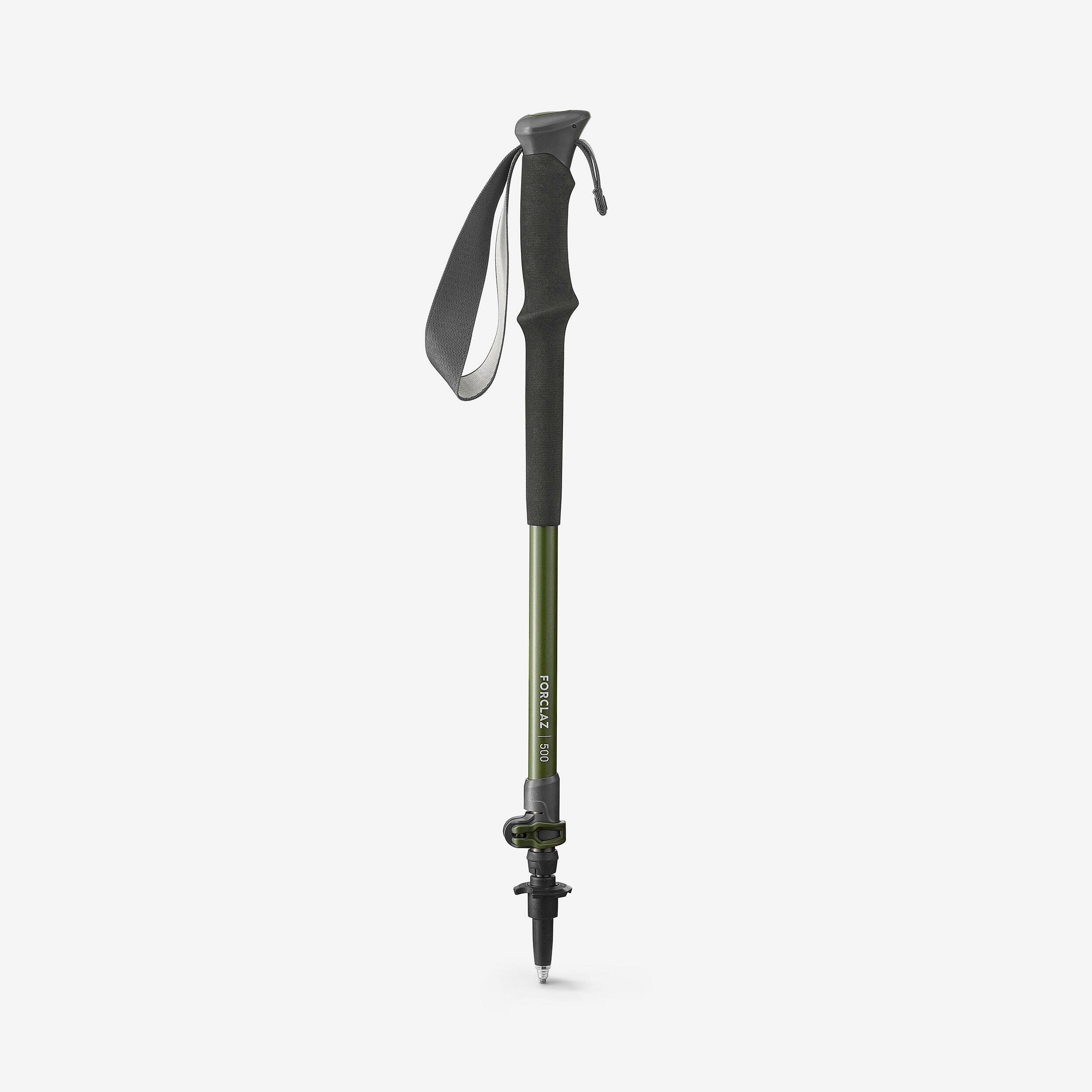 Bastoncino da trekking Forclaz MT500 verde chiuso, con cinghiolo e rotella alla punta