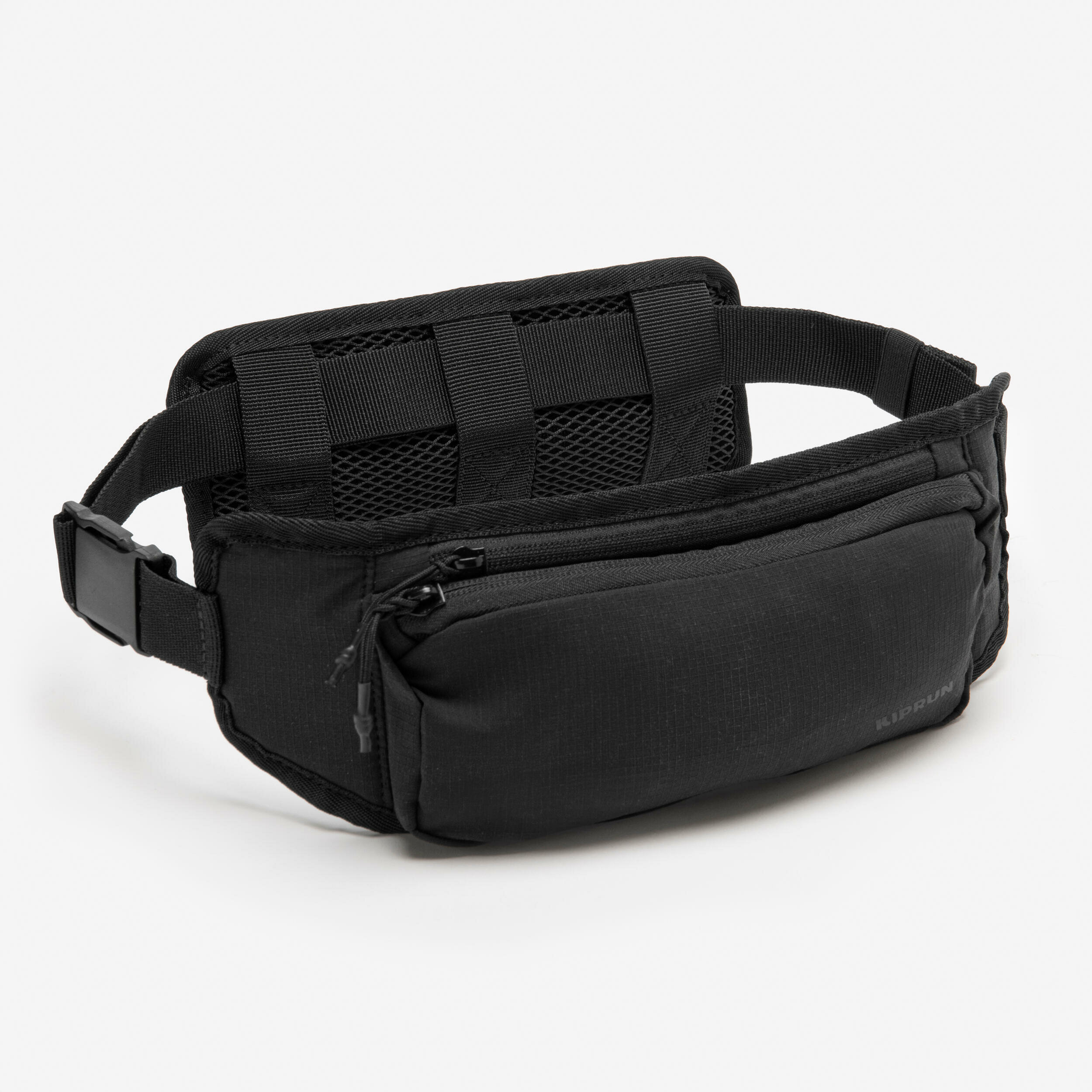 Cintura running Kiprun modulabile nera con lo scomparto principale a zip e la fibbia a scatto