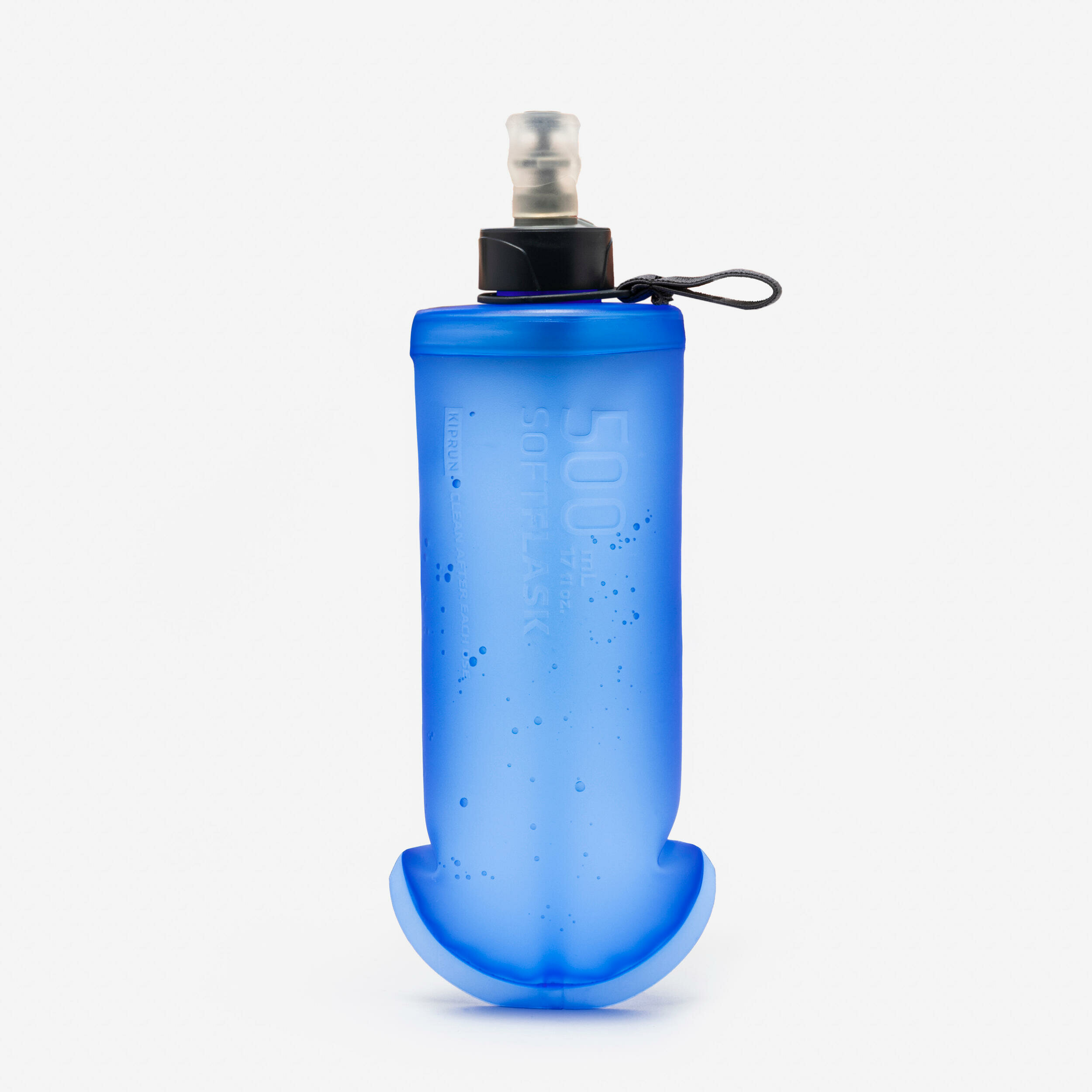 Soft flask Kiprun da 500 ml blu piena dacqua in piedi, con pipetta e passapollice