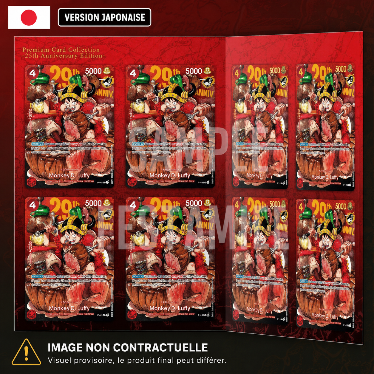 One Piece Luffy P-159 29th Anniversary JP – Lot 4 Normal + 4 Foil