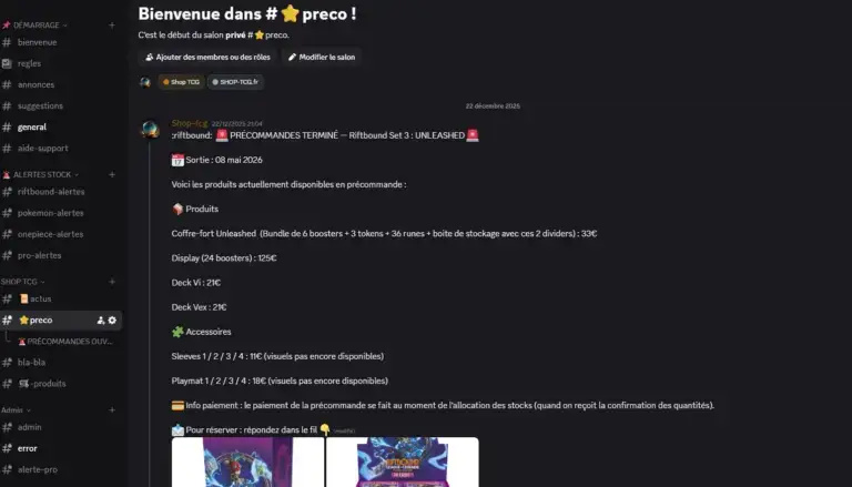 Précommande sur le Discord Shop TCG
