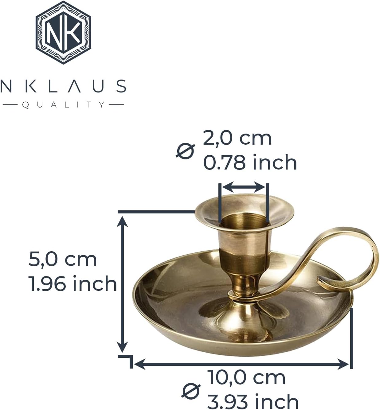 NKlaus Handleuchter Klassik Messing Gold antik, für Kerzen Ø 2–2,2 cm 2