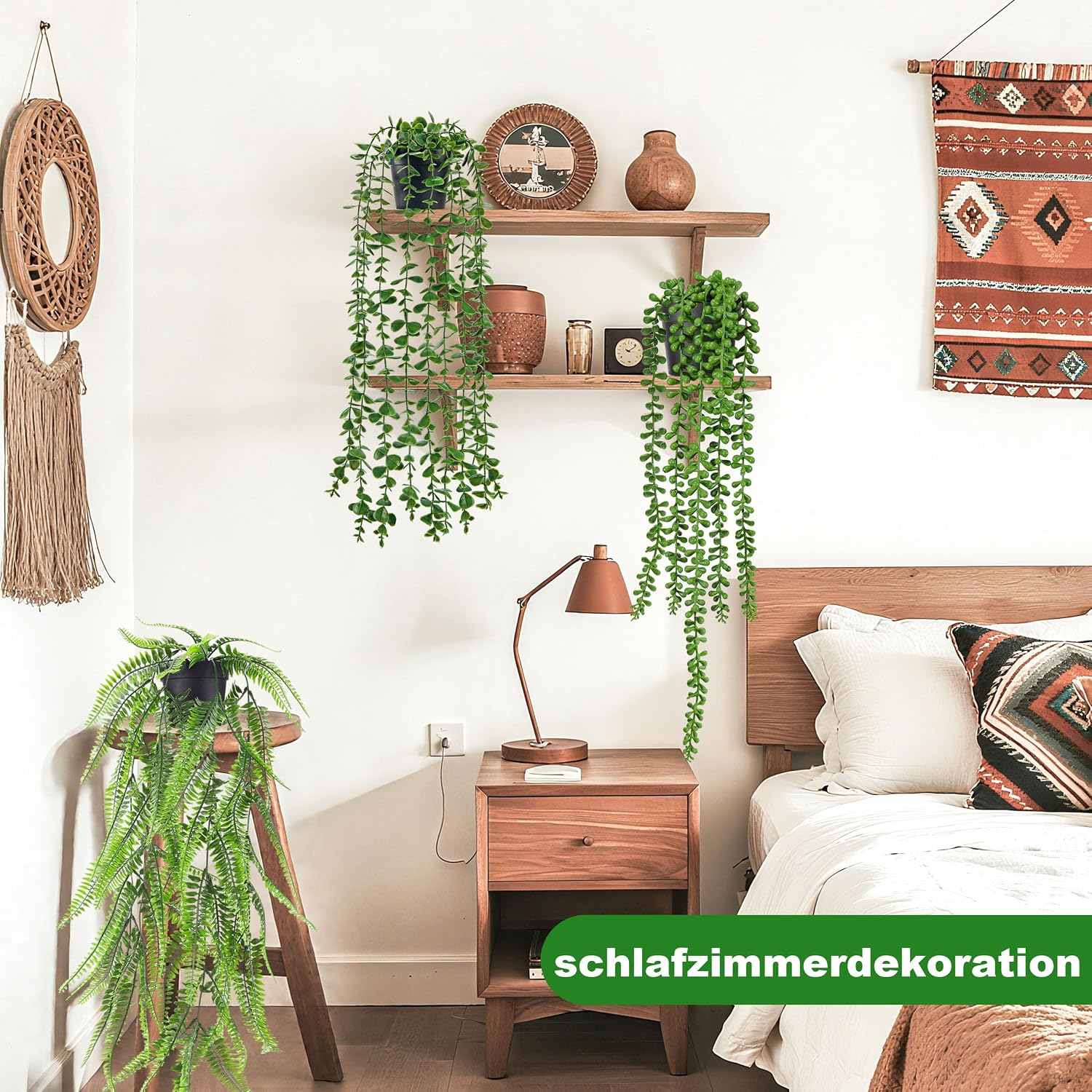 Der Rose 4 Stück Kunstpflanze Hängend für Zimmer Deko Wohnzimmer Wanddeko Schwarzer Topf-4 Töpfe Grün 6
