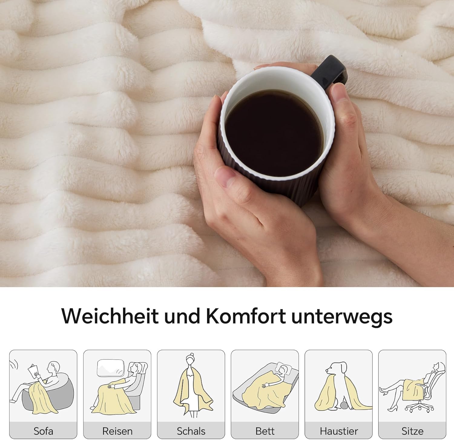 BEDELITE Kuscheldecke Flauschig Deko Decke für Sofa, Cremeweiß, 125x150 Cremeweiß 125 x 150 cm 4