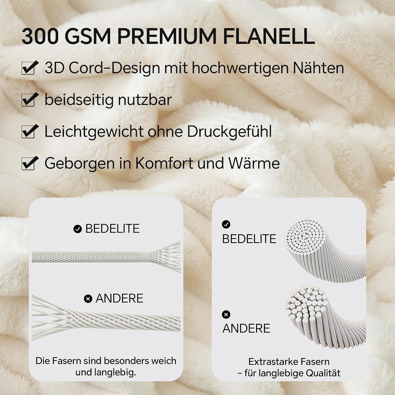 BEDELITE Kuscheldecke Flauschig Deko Decke für Sofa, Cremeweiß, 125x150 Cremeweiß 125 x 150 cm 5