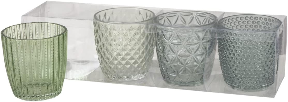 Windlicht Marilu 4-tlg. aus Glas, grün, lackiert mit Relief, rund 2