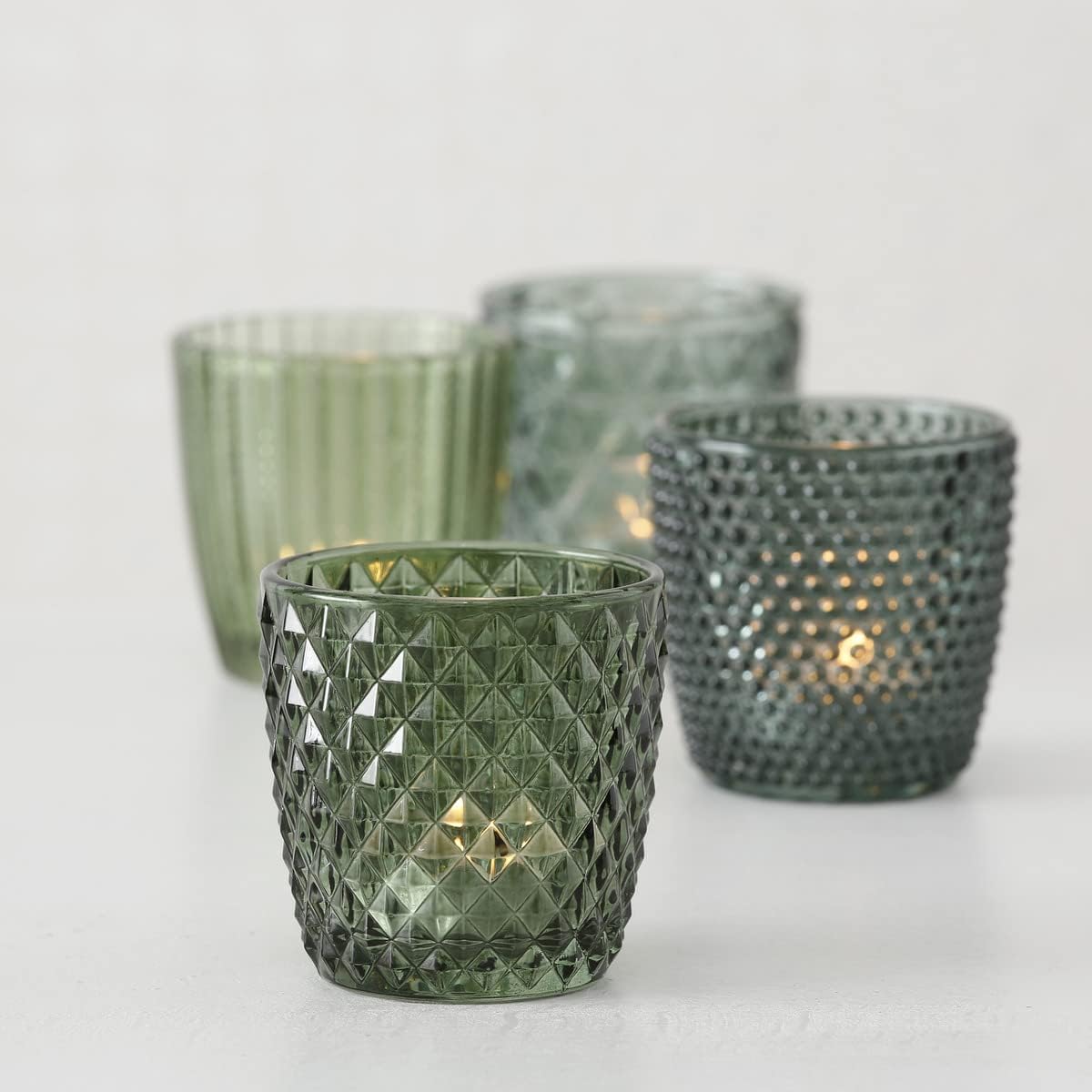 Windlicht Marilu 4-tlg. aus Glas, grün, lackiert mit Relief, rund 3