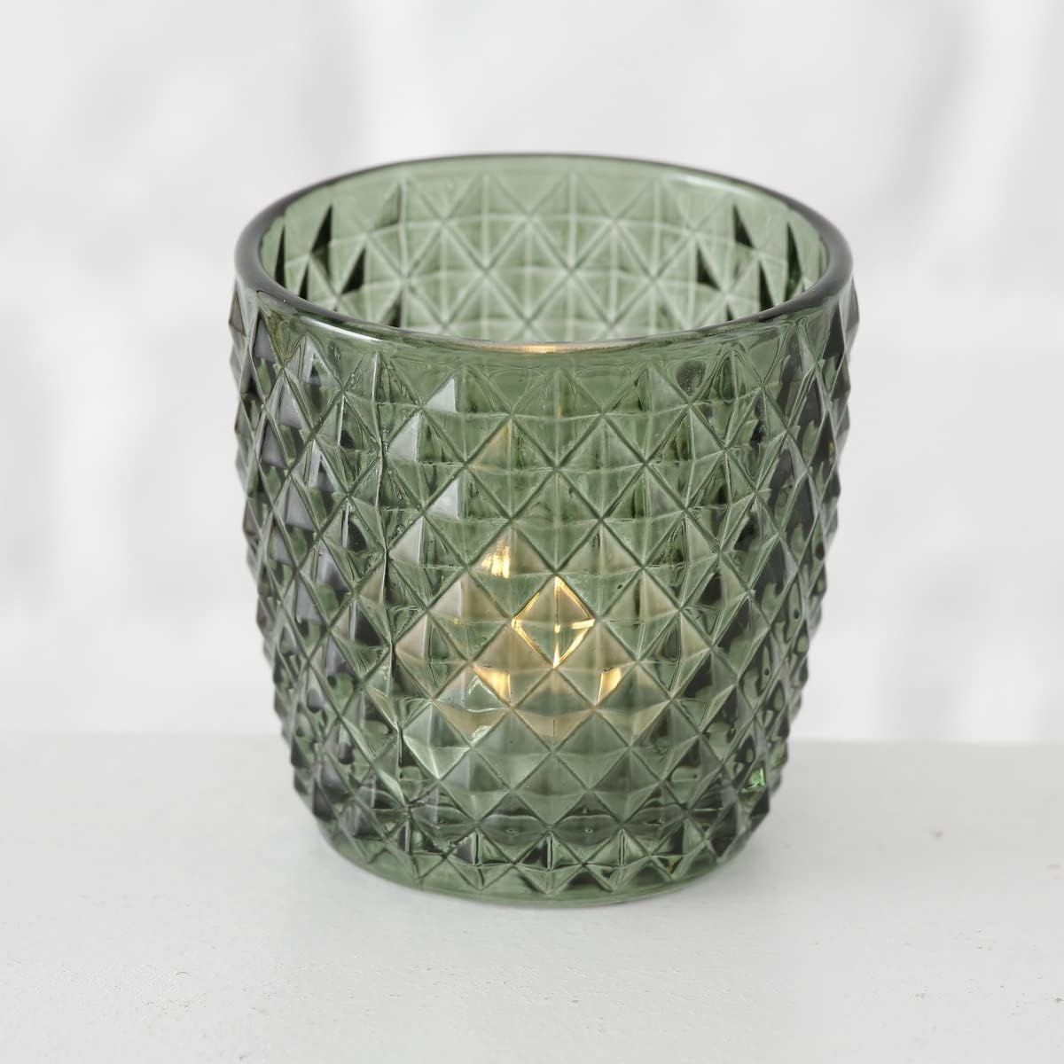 Windlicht Marilu 4-tlg. aus Glas, grün, lackiert mit Relief, rund 6