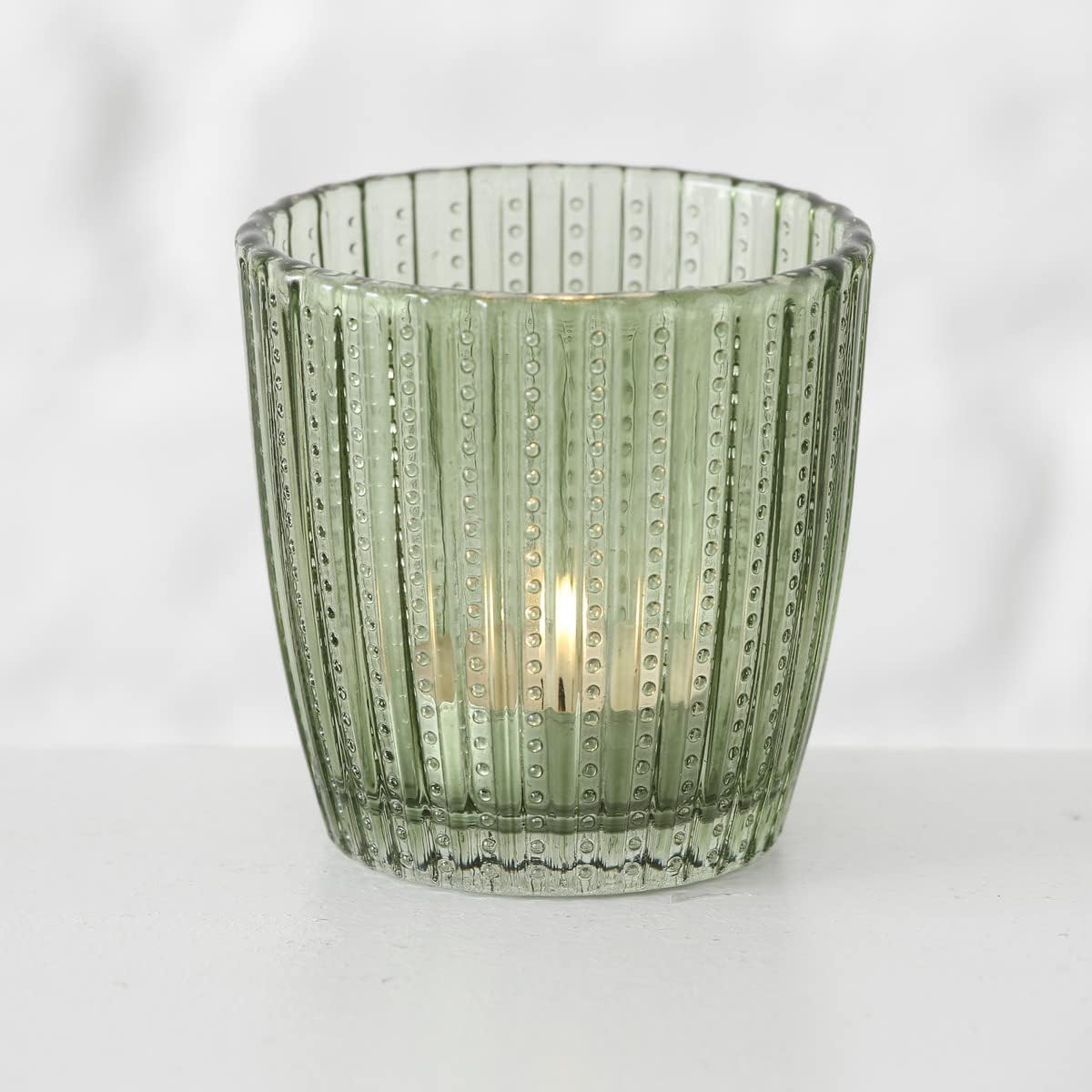 Windlicht Marilu 4-tlg. aus Glas, grün, lackiert mit Relief, rund 7